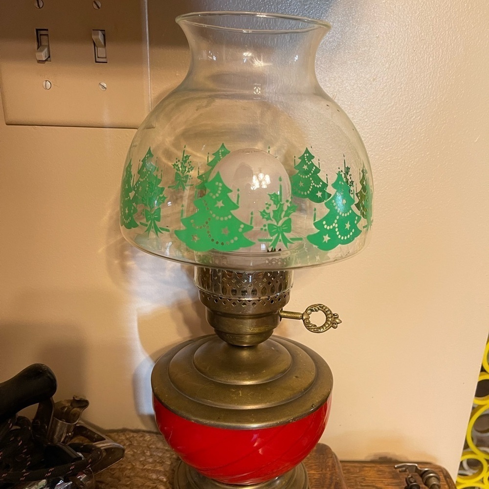 Vintage Christmas Hurricane Glass Shade Vintage Holiday Oil Lamp Mushroom Shade